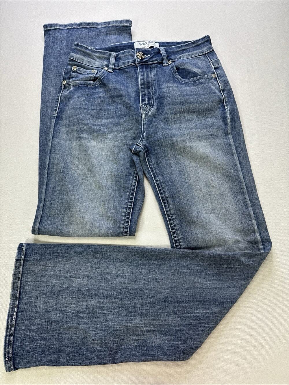 Wax Jean Collection Women’s Flare Jeans Med Wash Stretch Mid Rise Y2K Size 7/28